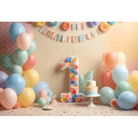 A Colorful Birthday Party Setup With 1 Year Cake Best Theme