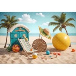 A Tropical Beach Scene With A Wooden Beach Chair