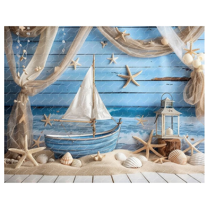 Blue Wall With Sailboat ONLINE AVAILBLE AT STUDIOPROPS.IN