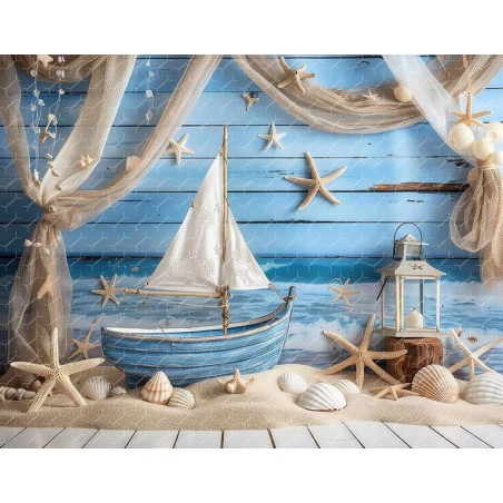 Blue Wall With Sailboat ONLINE AVAILBLE AT STUDIOPROPS.IN