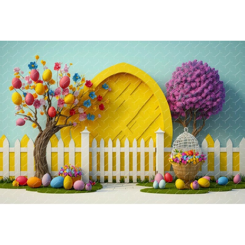 A Colorful Spring Scene With A Yellow Cottage White Picket Fence Bloom