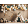 A Cozy Teepee Tent Set up Indoors With Colorful Balloons And Garlands